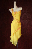 Niulatu Sheath Birthday Formal Dress Yellow Beaded Short Homecoming Dress Fairy Straps Chiffon Applique Graduation Dress HZ1031