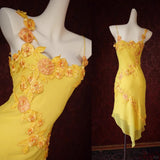 Niulatu Sheath Birthday Formal Dress Yellow Beaded Short Homecoming Dress Fairy Straps Chiffon Applique Graduation Dress HZ1031