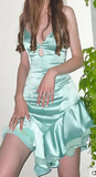 Niulatu Sheath Birthday Formal Dress Tiffany Blue Short Homecoming Dress Fairy Strap Satin Graduation Dress HZ1031