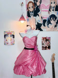Niulatu Pink Ball Gown Birthday Dress Sweetheart Neck Short Homecoming Dress Sweet Taffeta Formal Dress HZ1031