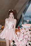 Niulatu Pink Ball Gown Birthday Dress Strap Short Homecoming Dress Beaded Satin Formal Dress HZ1031