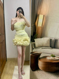 Niulatu Yellow Bodycon Birthday Dress Off shoulder Short Homecoming Dress Beaded Tulle Formal Dress HZ1031