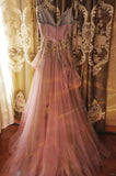 Niulatu A-Line Spaghetti Strap Tulle Long Prom Dress with Beaded Appliques Sweet 16 Dress HZ1031