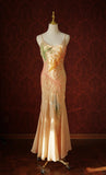 Niulatu Mermaid Spaghetti Strap Chiffon Long Prom Dress Beaded Applique Light Orange Formal Evening Dress Wedding Guest Dress HZ1031