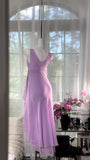 Niulatu Purple Sheath V-neck Chiffon Prom Dress Formal Evening Dress HZ1031