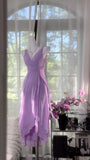 Niulatu Purple Sheath V-neck Chiffon Prom Dress Formal Evening Dress HZ1031