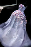 Niulatu Purple Ball Gown Tulle Long Prom Dress Strapless Applique Formal Evening Dress Sweet 16 Dress HZ1031