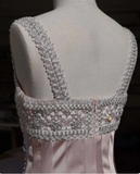 Niulatu A-Line Square Neck Short Birthday Prom Dress Satin Beaded Formal Dress Graduation Dress Middle School Homecoming Dress HZ1031