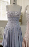 Niulatu A-Line Square Neck Short Birthday Prom Dress Satin Beaded Formal Dress Graduation Dress Middle School Homecoming Dress HZ1031