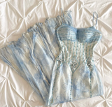 Niulatu SheathSpaghetti Strap Long Prom Dress Chiffon Beaded Blue Formal Evening Dress Gorgeous Birthday Outfit HZ1031