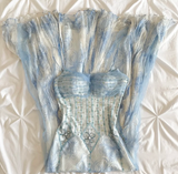 Niulatu SheathSpaghetti Strap Long Prom Dress Chiffon Beaded Blue Formal Evening Dress Gorgeous Birthday Outfit HZ1031