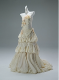 Niulatu Strapless Ball Gown Long Prom Dress Apricot Taffeta Applique Quinceanera Dress Sweet 16 Dress HZ1031