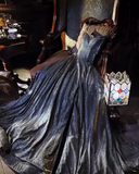 Niulatu Spaghetti Strap A-Line Glitter Satin Birthday Prom Dress Dark Gray Formal Evening Dress HZ1031