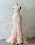 Niulatu Mermaid Formal Evening Gown Strapless Beaded Chiffon Birthday Dress HZ1031