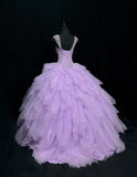Niulatu Purple Ball Gown Sweetheart Neck Tulle Beaded Quinceanera Dress Sweet 16 Dress HZ1031