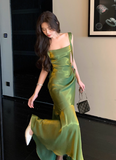 Niulatu Mermaid Satin Square Neck Green Formal Party Dress Sweet Birthday Dress HZ1031