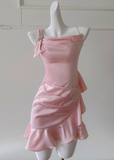 Niulatu Pink Sheath Satin Short Homecoming Dresses Birthday Party Dress HZ1031