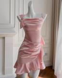 Niulatu Pink Sheath Satin Short Homecoming Dresses Birthday Party Dress HZ1031