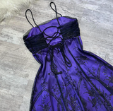 Niulatu A-Line Spaghetti Strap Tulle Short Prom Dress Purple Satin Homecoming Dresses HZ1031