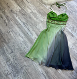 Niulatu Sheath Short Prom Dresses Halter Chiffon Homecoming Dresses Beaded Green Birthday Dresses HZ1026