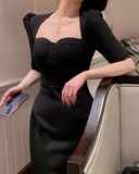 Niulatu slim fit five-quarter sleeve hip dress HZ1026