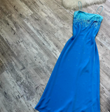 Niulatu Spaghetti Strap Sheath Chiffon Sequin Long Prom Dresses Blue Wedding Guest Dresses HZ1026