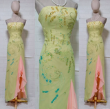 Niulatu Strapless Sheath Beaded Chiffon Long Prom Dresses, Yellow Formal Evening Dresses HZ1026
