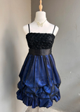 Niulatu Spaghetti Strap Sheath Applique Short Prom Dresses, Black Homecoming Dresses HZ1026