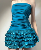 Niulatu Strapless Bodycon Chiffon Short Prom Dresses, Blue Homecoming Dresses HZ1026