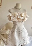 Niulatu Strapless A-Line Polka Dot Short Prom Dresses, Sleeveless Homecoming Dresses HZ1026