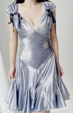 Niulatu V neck Sheath Satin Short Prom Dresses, Gray Blue Homecoming Dresses HZ1026