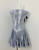 Niulatu V neck Sheath Satin Short Prom Dresses, Gray Blue Homecoming Dresses HZ1026