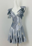 Niulatu V neck Sheath Satin Short Prom Dresses, Gray Blue Homecoming Dresses HZ1026