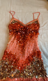 Niulatu Spaghetti Strap Sheath Lace Sequin Short Prom Dresses, Red Homecoming Dresses HZ1026