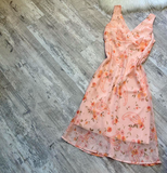 Niulatu V-neck Sheath Floral Chiffon Homecoming Dresses, Short Peach Prom Dresses HZ1031