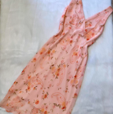 Niulatu V-neck Sheath Floral Chiffon Homecoming Dresses, Short Peach Prom Dresses HZ1031