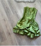 Niulatu Spaghetti Strap Ball Gown Satin Homecoming Dresses, Green Fairy Short Prom Dresses HZ1031