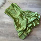 Niulatu Spaghetti Strap Ball Gown Satin Homecoming Dresses, Green Fairy Short Prom Dresses HZ1031