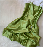 Niulatu Spaghetti Strap Ball Gown Satin Homecoming Dresses, Green Fairy Short Prom Dresses HZ1031