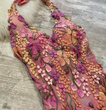 Niulatu Hot Pink Sheath Chiffon Long Prom Dresses, Halter Neck Backless Evening Dress HZ1031