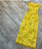 Niulatu Yellow Sheath Chiffon Beaded Long Prom Dresses, Strapless Y2K Evening Dresses HZ1031