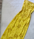 Niulatu Yellow Sheath Chiffon Beaded Long Prom Dresses, Strapless Y2K Evening Dresses HZ1031