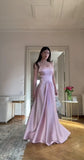 Niulatu Satin A-Line Spaghetti Strap Party Dress Gray Pink Formal Evening Dress HZ1031