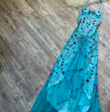 Niulatu Mermaid Halter Backless Prom Dress Chiffon Beaded Dress Fairy Blue Formal Evening Dress HZ1031