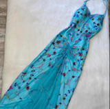 Niulatu Mermaid Halter Backless Prom Dress Chiffon Beaded Dress Fairy Blue Formal Evening Dress HZ1031