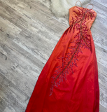 Niulatu Sheath Spaghetti Strap Prom Dress Satin Beaded Dress Elegant Gradient Red Formal Evening Dress HZ1031