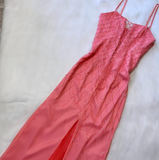 Niulatu Spaghetti Strap Empire Prom Dress Chiffon Beaded Dress Fairy Hot Pink Formal Evening Dress HZ1031