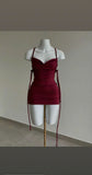 Niulatu Bodycon Spaghetti Strap Formal Dress Short Party Dress Satin Burgundy Homecoming Dress HZ1026