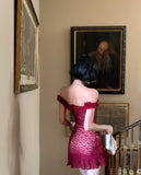 Niulatu Bodycon Burgundy Birthday Dresses, Lace Homecoming Dresses, Off-the-shoulder Short Prom Dresses HZ1026