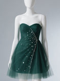 Niulatu A-line Short Prom Dresses, Sweetheart Diamond Formal Dresses, Forest Green Homecoming Dresses HZ1026